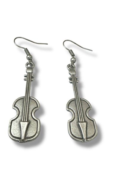 Yuchicly فيولين عتيق الطراز - أقراط فضية اللون للجنسين مع شكل الكمان