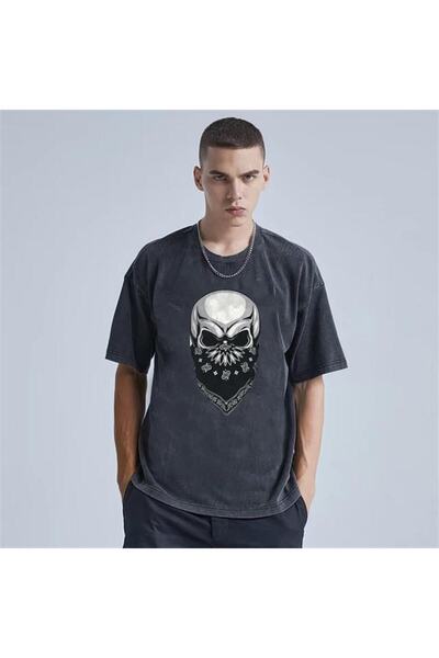 Le Savu Washable Gang Skull Printed Unisex Oversized Vintage T-Shirt