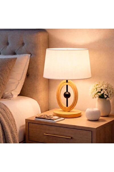 Generic Wooden Side Table Lamp with Modern Design for Bedrooms