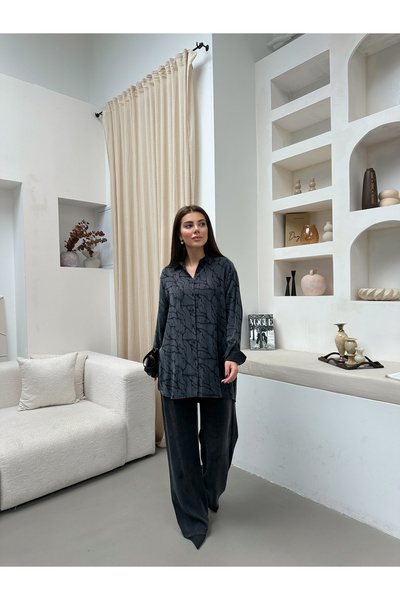 MİA NOURA A Stylish Shirt for Women Made with Jacquard Deseli̇ Lyolsel Fabric