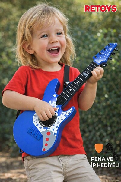 Retoys Oyuncak Mavi Elektro Rock Gitar Ukulele 23 Nisan 50cm Pena Ve İp