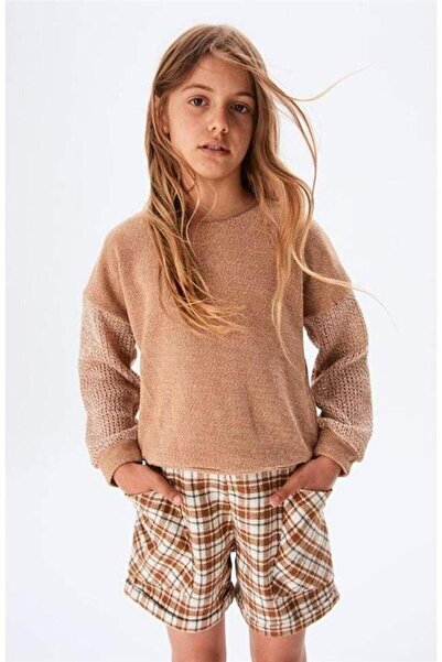 Magu Pulover tricotat simplu bej din bumbac pentru fete