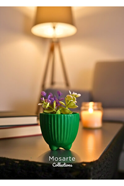 Mosarte مزهرية صغيرة مستديرة من الجبس بتصميم مموج / قطعة ديكور