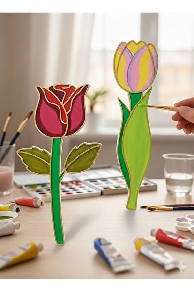 CASEY STORE Çocuk ve Yetişkin İçin Boyanabilir - Çiçek Gül ve Lale Seti - San...