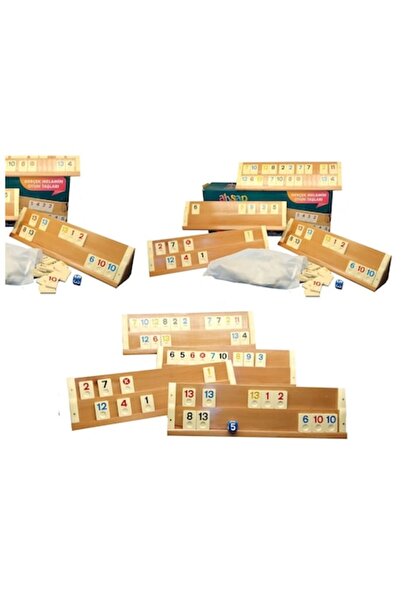 ANGMAD Compact Rummy Game, 4 solid wood boards 32 cm, 106 plastic pieces, 2–4...