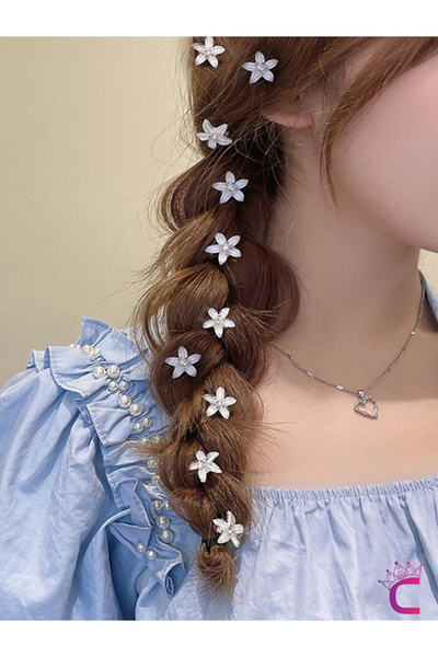 Cinderella 10'lu Yasemin Çiçekli Çıtçıtlı Klipsli Örgü Saç Süsü Beyaz - Süsle...