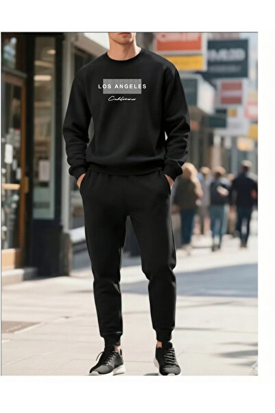 Trend Sizde Set de trening pentru bărbați, cu imprimeu Los Angeles, cu guler ...