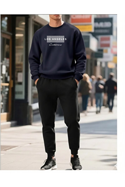 Trend Sizde Men's Los Angeles Printed Crew Neck Sweatshirt Set