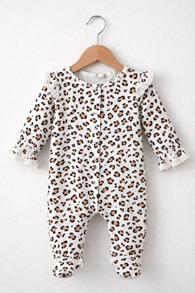 My Babies Label بدلة قطعة واحدة للفتيات الصغيرات بنقشة الفهد وتفاصيل من الدان...
