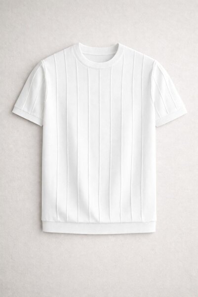 threeoff Premium Erkek Kısa Kollu Bisiklet Yaka Triko Tişört