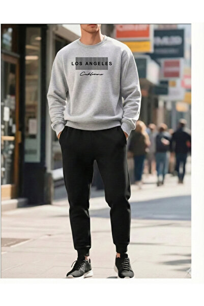 Trend Sizde Men's Los Angeles Printed Crew Neck Sweatshirt Set