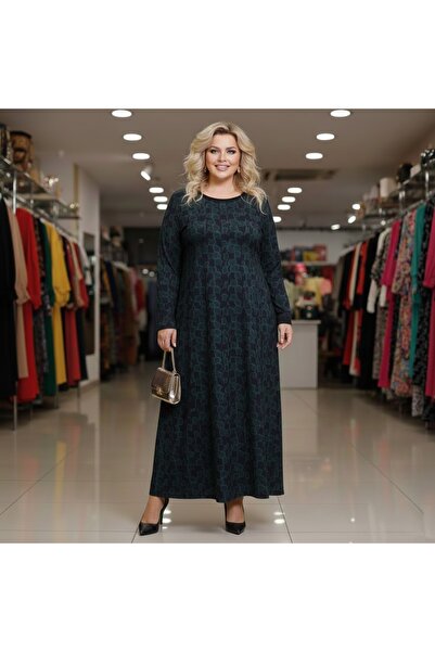 THEBEK Women's Violet Oversize Winter Dress Black-Green Pattern