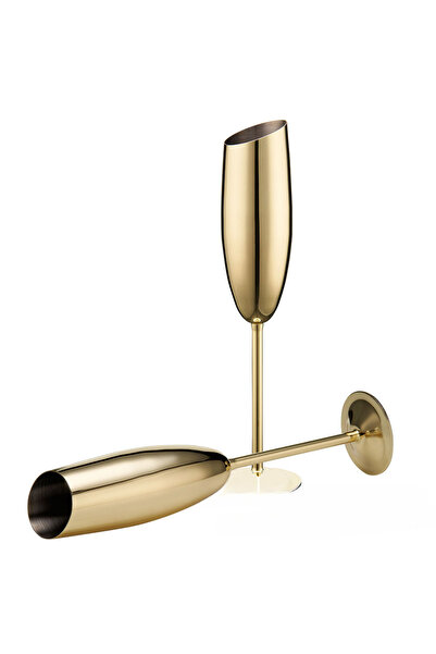 BIUPSER Set of 2 gold champagne glasses made of stainless steel, cut, 240ml