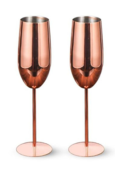 BIUPSER Set of 2 rose gold stainless steel champagne glasses, 250ml