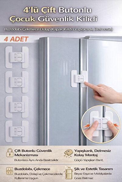 Hane Dostu 4’lü Çift Butonlu Çocuk Güvenlik Kilidi – Buzdolabı Çekmece Dolap ...