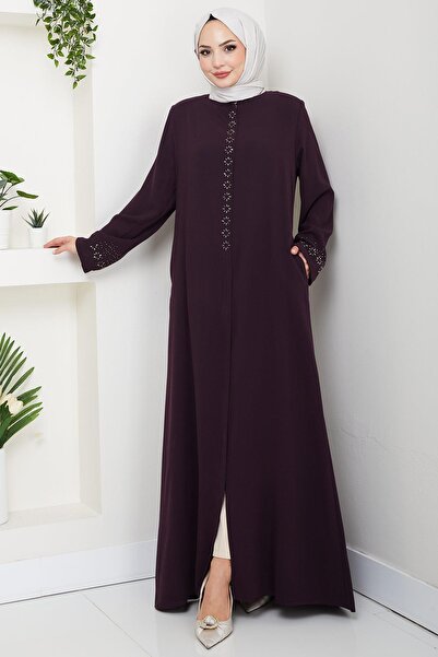 MODA ZARİF TAŞ DETAYLI BİSİKLET YAKA FERACE