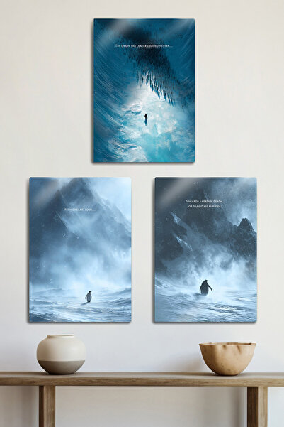 DekorHane Set de 3 - Pinguinul, dar de ce?, Tablou motivațional nihilist, Pos...