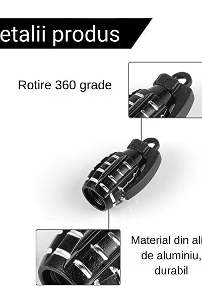 BIUPSER Set de 4 capace de valvă negre în stil grenadă pentru anvelope - Capace unice din aluminiu pentru tijele de valvă ale anvelopei