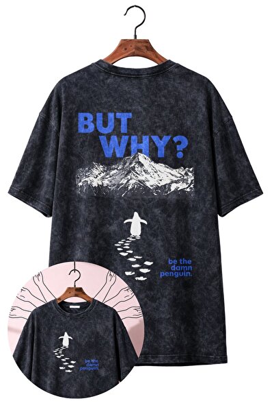 Fuddy Moda Tricou unisex cu imprimeu pe spate But Why Lonely Penguin, tricou ...