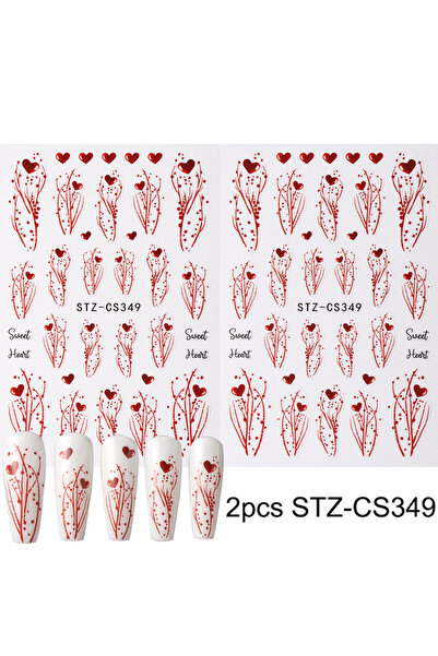 Choice قطعتان من ملصقات تزيين الأظافر على شكل قلب أحمر، بتصميم رومانسي ذاتي ا...