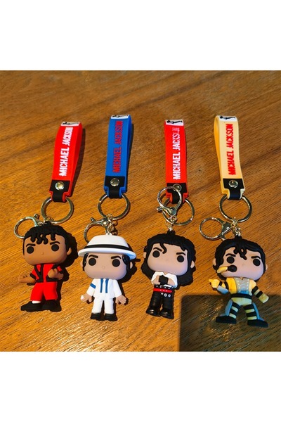 Miniso 4 قطع من سلاسل مفاتيح مايكل جاكسون، دمية نجم الموسيقى، سلسلة مفاتيح آل...