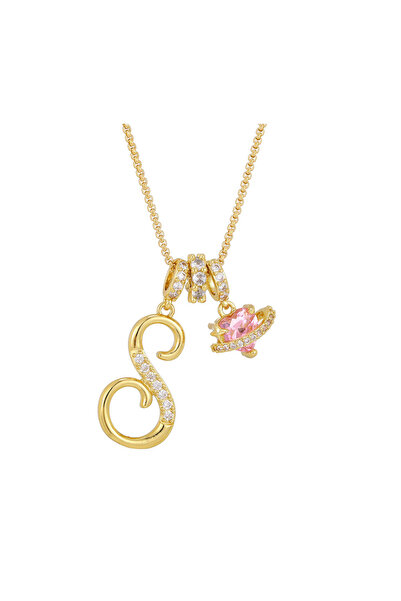 Choice Pink 40cm S Women's Initial Heart Necklace with Customizable Name Art ...