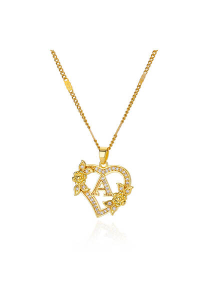 Choice قلادة من الزركون على شكل زهرة وقلب، مزينة بحروف أولية، مصنوعة من الفول...