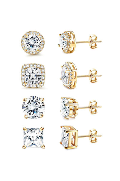 Choice DM56-type9 4 pair Stud Earrings for Women Men 18K Gold Plated Hypoalle...