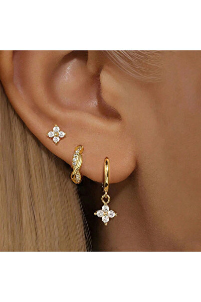 Choice AYA6655801 3 Pcs Flower Dangle Hoop Stud Stackable Earrings Set For Wo...