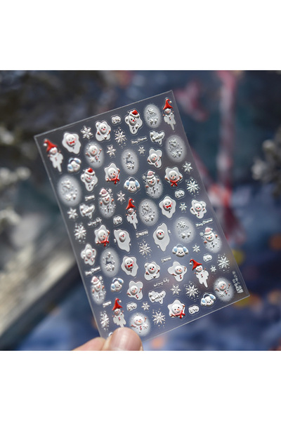 Choice قطعة واحدة من ملصقات الأظافر ثلاثية الأبعاد البارزة على شكل رجل ثلج لط...