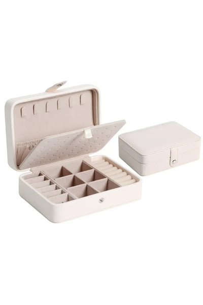 Choice صندوق تخزين مجوهرات محمول أبيض اللون، مقاس 16×11×5 سم، قطعة واحدة، جدي...