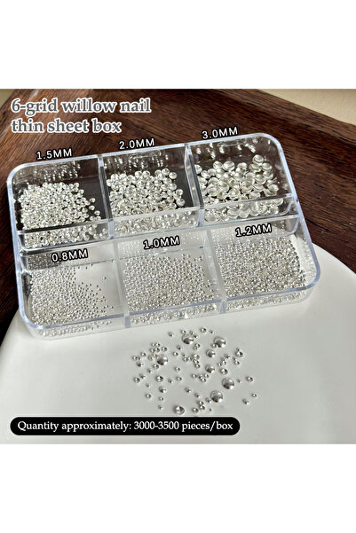 Choice Silver Nail Charms 0.8-3mm Flat Back Round 6 Grid/box Metal Nail Bead ...