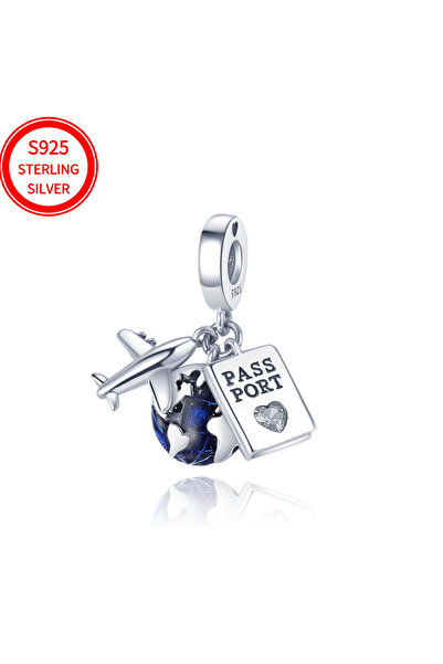 Choice kjc008 فضة عيار 925، صورة طائرة وجواز سفر وأرض، مناسبة لتصميم سلسلة مج...