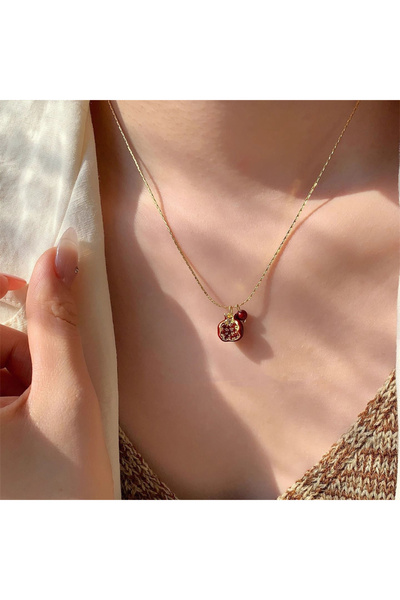 RINHOO FRIENDSHIP قلادة NC25Y1071 الجديدة والعصرية على شكل رمانة حمراء للنساء...