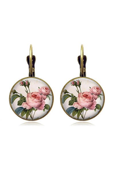 Choice زوج من أقراط زهرة الورد الوردية العتيقة، أقراط دائرية عتيقة الطراز، مص...