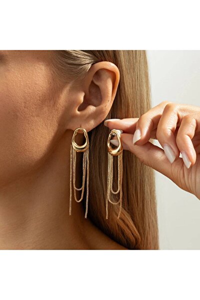 Choice Gold Color Salircon Trendy Geometric Long Gold Color Drop Earring Wome...
