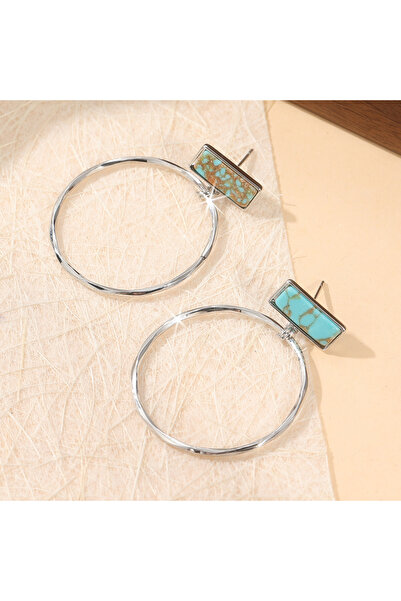 Choice Blue-green T619 Bohemian Style Square Synthetic Turquoise Big Circle H...