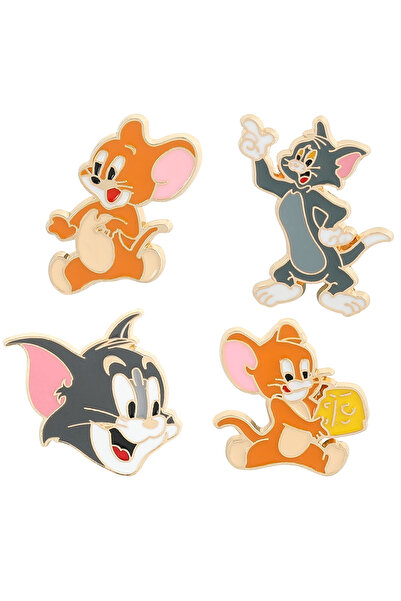 Choice 4 قطع من دبابيس الحيوانات الكرتونية على شكل قطط وفئران مطلية بالمينا، ...