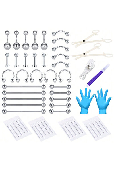 Choice طقم ثقب الجسم مكون من 46 قطعة، فضي اللون، بتصميم هندسي، يتضمن سدادات و...