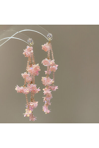 Choice أقراط زهور وردية فائقة الجمال للنساء، أقراط متدلية من الزركون والكريست...