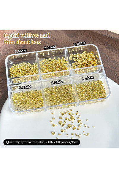Choice خرز أظافر ذهبي دائري مسطح من الخلف، 0.8-3 مم، 6 مربعات/صندوق، خرز معدن...