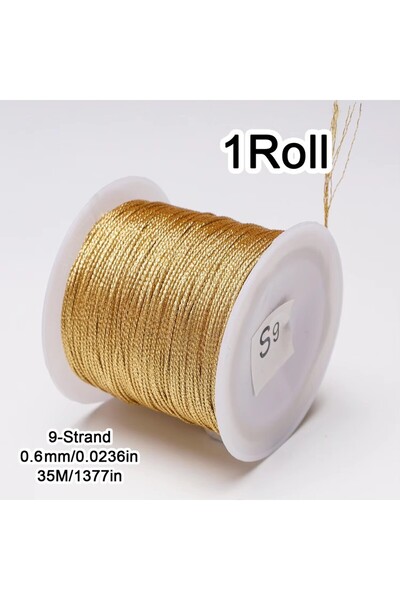 Choice3 خيط مكرمية ذهبي/فضي، 0.6 مم، 35 متر، لفة واحدة، حبل مضفر لصنع الأساور...