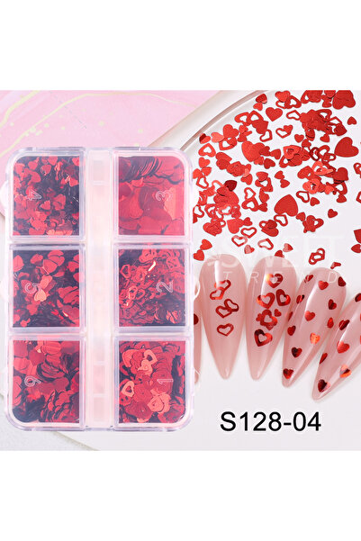 Choice S128-04 Red Love Heart Nail Glitter Sequin Mix Holographic Heart Shape...