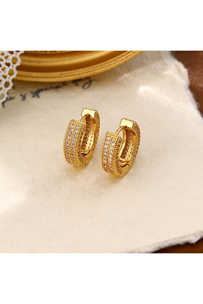 Choice Gold-color European and American full diamond earrings men's plain cir...