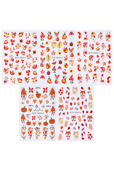 Choice 5pcs STZ-CS311-315 Autumn Leaf Fox Nail Art Stickers Decals Fall Anima...