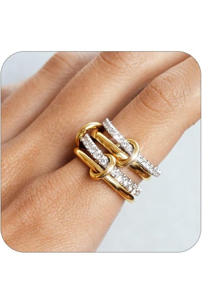 Choice 9 R05572-5-01-5 خاتم نحاسي أنيق ثنائي اللون بأربعة حلقات، مضاد للحساسي...