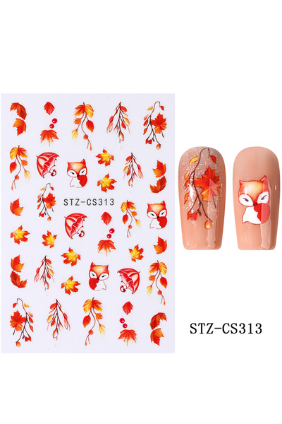 Choice STZ-CS313 Autumn Leaf Fox Nail Art Stickers Decals Fall Animal Mushroo...