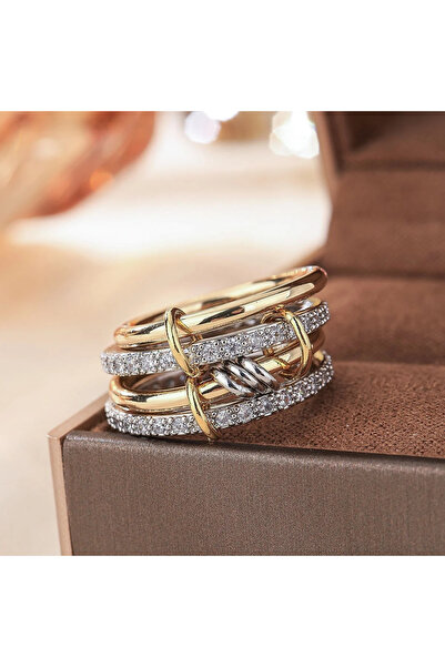 Choice 6 R05562-05-5 خاتم مجوهرات أنيق ثنائي اللون بأربعة حلقات، مضاد للحساسي...