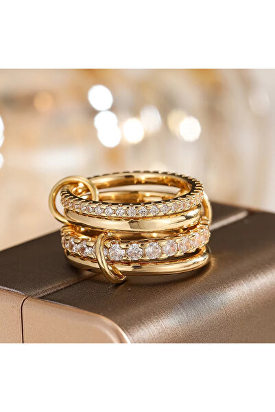 Choice 6 R05545-08 A Niche Two-Color Four-Ring Copper Jewelry Ring, Hypoaller...