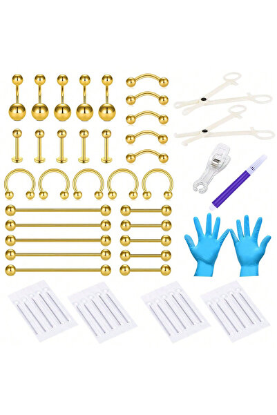 Choice طقم مجوهرات ثقب الجسم الذهبي مكون من 46 قطعة، بتصميم هندسي، يتضمن سداد...